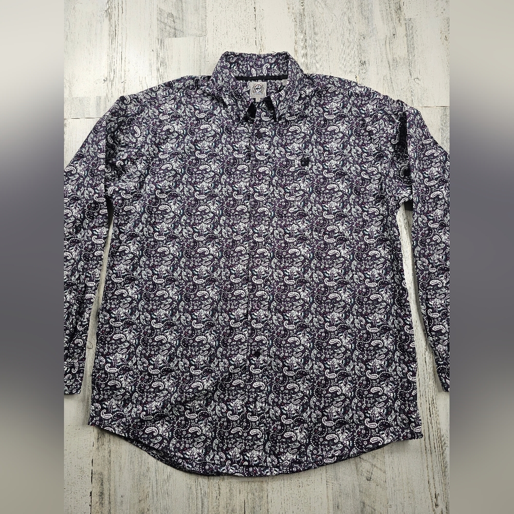 Cinch Paisley Purple Button Up Long Sleeve Cotton Shirt Men's Size S